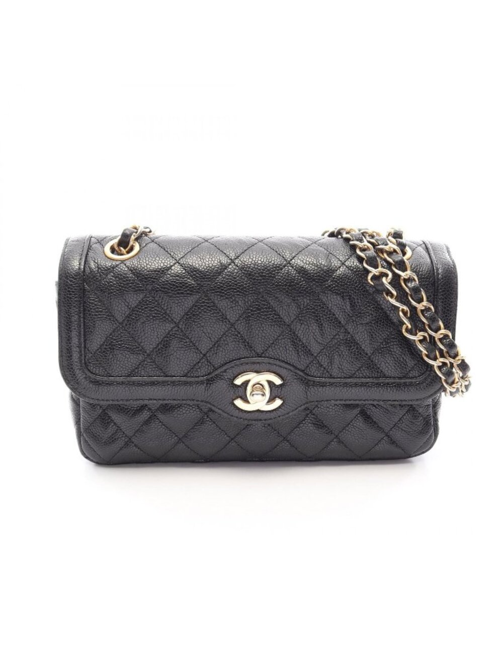 Chanel Shoulder Bag Quilted Black Caviar Leather Chain
